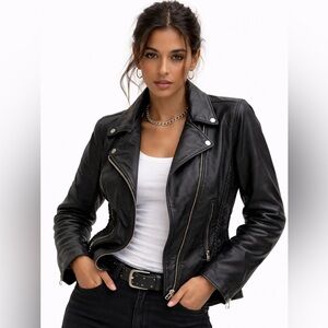 Women’s Black Genuine Leather Moto Jacket 4XL – Oversized Biker Motorcycle Style